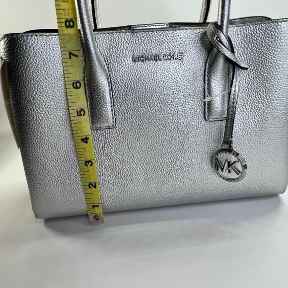 MICHAEL Michael Kors Ruthie Satchel Silver Leather Tote Elegant Handbag - Picture 12 of 13
